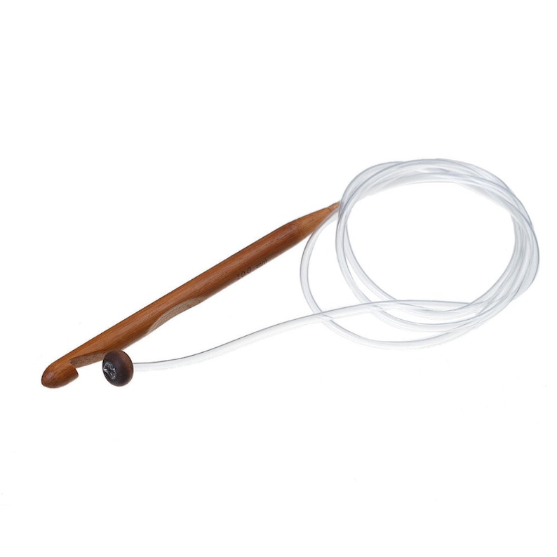 Tunisian Crochet Hook Set on Cable - Includes 12 Long hooks (48"), 3mm-10mm, Extended Afghan Hooks on Cord Lightweight (Bamboo) image 3