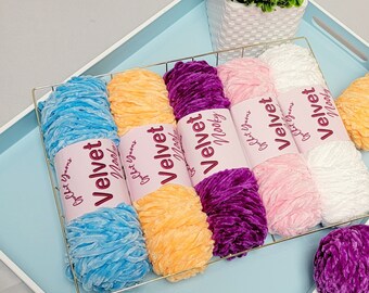 Yarn Pack - Velvet Yarn  "Vibrant Explosion" Gift for Yarn Lover, Gift for Her, Crocheting Yarn, Gift for Mom, Knitting Yarn, GuChet