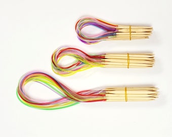 Circular Knitting Needles - Set with Bamboo Tips - Includes 18 needles - LONG & SHORT - Sizes: 2.0mm-12.0mm - COLORFUL Cable