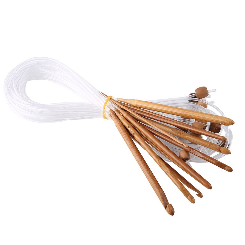 Tunisian Crochet Hook Set on Cable - Includes 12 Long hooks (48"), 3mm-10mm, Extended Afghan Hooks on Cord Lightweight (Bamboo) image 2