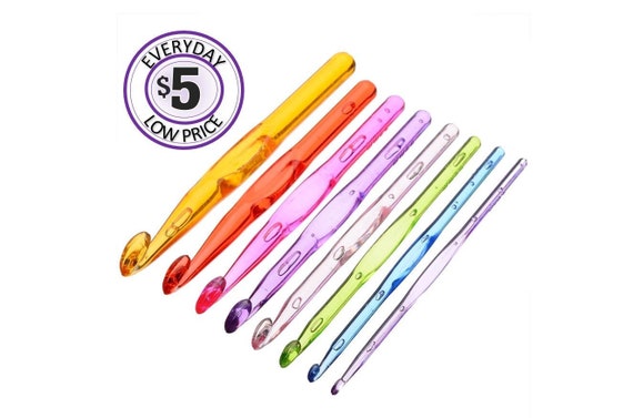 Crochet Hook Set – Clear & Plastic - Includes 9 Hook Sizes: 12mm, 10mm, 9mm, 8mm, 7mm, 6mm, 5mm, 4mm, 3mm Crochet Hooks for kids