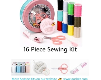 Sewing Kit includes 16 Pieces, in Circular Tin Can, Portable Sewing Kit, DIY Sewing Kit - Emergency Sewing Kit, Wedding Day Sewing Kit