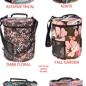 Puede incluir: Seis bolsas diferentes para cuencos de hilo con varios patrones coloridos. Las bolsas est&aacute;n hechas de tela y tienen un cierre de cremallera. Cada bolsa tiene un bolsillo de malla en el lateral y un asa en la parte superior. Los patrones incluyen formas geom&eacute;tricas, flores y hojas.