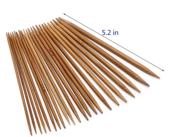 double Pointed Knitting Needle Set - Short for Sock - (5.2 Inches long) - Includes 55 Needles - DP Knitting Needles - Bamboo Knitting Needle