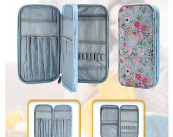 Knit & Crochet Storage Bag - Empty - Holds Knitting Needles and Crochet Hooks and Accessories, Gift for Knitter - BLUE FLORAL