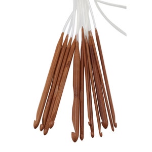 Tunisian Crochet Hook Set on Cable - Includes 12 Long hooks (48"), 3mm-10mm, Extended Afghan Hooks on Cord Lightweight (Bamboo) image 5