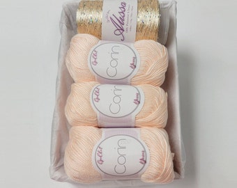 Yarn Gift Set - Silk/Cashmere & Sequins Yarn - Gift for Yarn Lover, Silk Yarn, Gift for Knitter, Yarn for Wedding Dress, PEACH