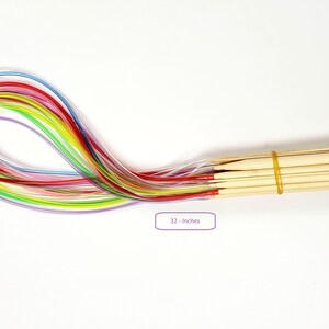 Circular Knitting Needles Set with Bamboo Tips Includes 18 needles LONG & SHORT Sizes: 2.0mm-12.0mm COLORFUL Cable LONG - 32 Inches