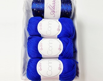 Yarn Gift Set - Silk/Cashmere & Sequins Yarn - Gift for Yarn Lover, Silk Yarn, Gift for Knitter, Yarn for Wedding Dress, ROYAL BLUE