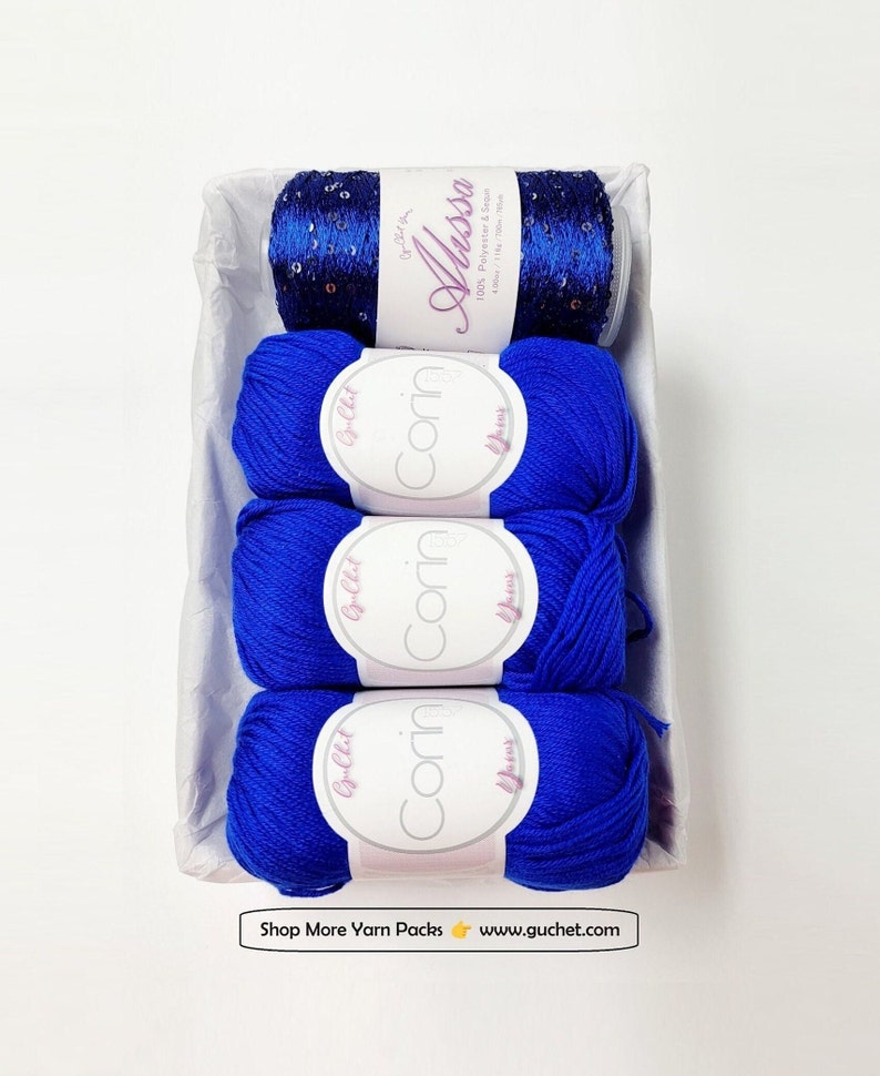 Yarn Gift Set Silk/Cashmere & Sequins Yarn Gift for Yarn Lover, Silk Yarn, Gift for Knitter, Yarn for Wedding Dress, ROYAL BLUE image 1