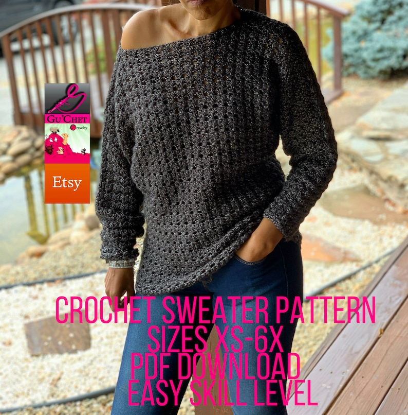 Crochet Sweater Pattern, Sizes: XS-6X, Crochet Clothing Pattern, Crochet Top Pattern, PDF Crochet Pattern, GuChet , DOLMAN image 4