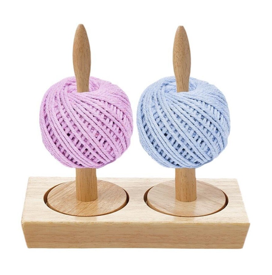 Olikraft Double Revolving Yarn Holder - Horizontal Yarn Spindle Feeder or  Dispenser - Craft Supplies for Crochet and Knitting Wood