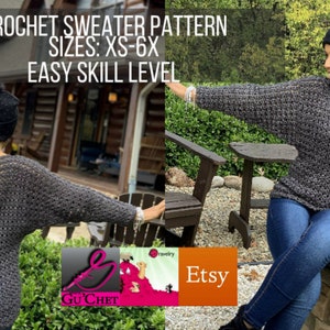 Crochet Sweater Pattern, Sizes: XS-6X, Crochet Clothing Pattern, Crochet Top Pattern, PDF Crochet Pattern, GuChet , DOLMAN image 6