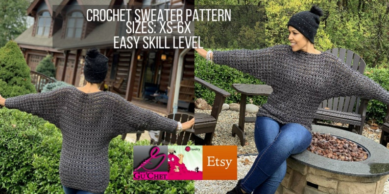 Crochet Sweater Pattern, Sizes: XS-6X, Crochet Clothing Pattern, Crochet Top Pattern, PDF Crochet Pattern, GuChet , DOLMAN image 6