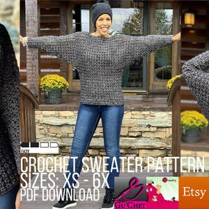 Crochet Sweater Pattern, Sizes: XS-6X, Crochet Clothing Pattern, Crochet Top Pattern, PDF Crochet Pattern, GuChet , DOLMAN image 7