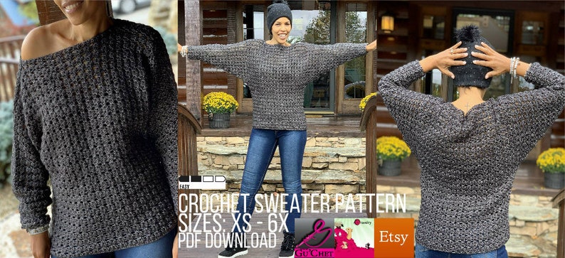 Crochet Sweater Pattern, Sizes: XS-6X, Crochet Clothing Pattern, Crochet Top Pattern, PDF Crochet Pattern, GuChet , DOLMAN image 7