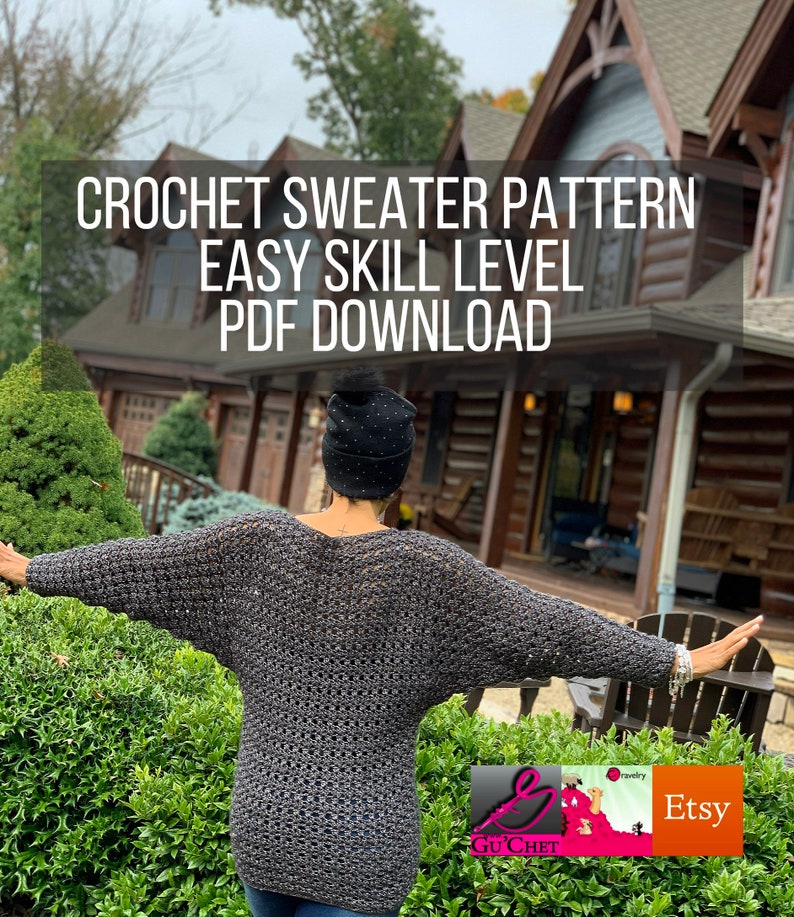 Crochet Sweater Pattern, Sizes: XS-6X, Crochet Clothing Pattern, Crochet Top Pattern, PDF Crochet Pattern, GuChet , DOLMAN image 3