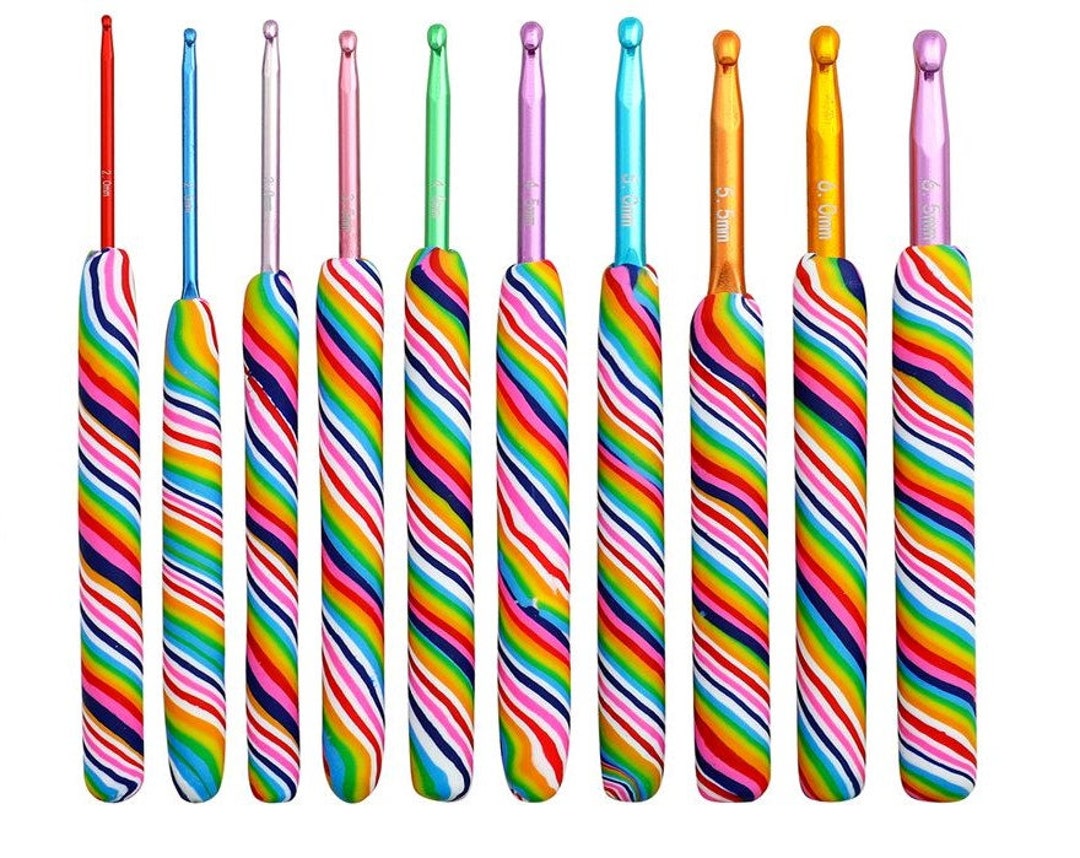 Rainbow Crochet Hook Set With Poly Ergonomic Handle Set Includes