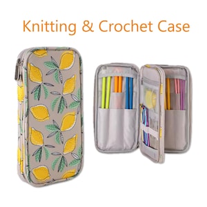 Knit & Crochet Storage Bag - Empty - Holds Knitting Needles and Crochet Hooks and Accessories, Gift for Knitter - LEMON theme.