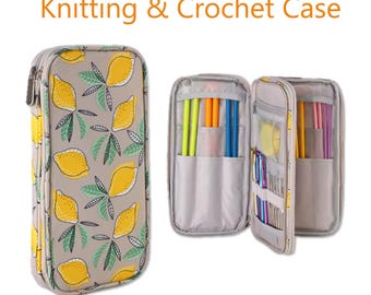 Knit & Crochet Storage Bag - Empty - Holds Knitting Needles and Crochet Hooks and Accessories, Gift for Knitter - LEMON theme.