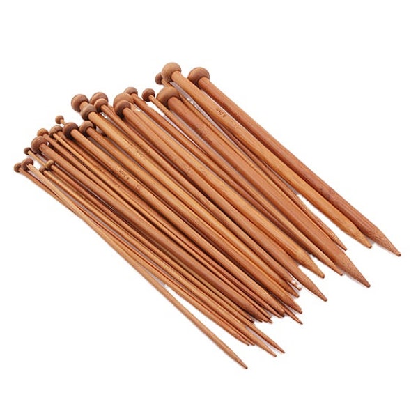 Single Pointed Knitting Needle Set - Bamboo - Includes 18 pairs (36 Pieces) - 14 & 10 Inches Long - Sizes 2-10mm, SP Knitting Needles