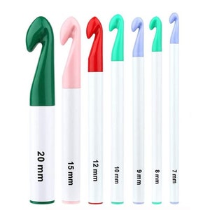 Jumbo Crochet Hook Set Includes 7 Hook Sizes-20mm, 15mm, 12mm, 10mm, 9mm,  8mm, 7mm, Tapered Crochet Hooks, Crocheting, Hooks for Kids 