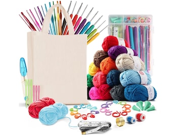 Crochet Starter Kit - 73 Piece Crochet Kit – FREE SHIPPING – Kit Includes: Tote, Hooks, Accessories and Case - Mini Style