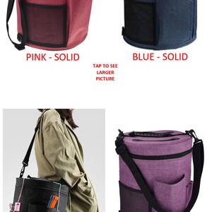 Puede incluir: Tres bolsas de almacenamiento de hilo en diferentes colores: rosa, azul y morado. Cada bolsa tiene un cierre de cremallera, un asa y una correa para el hombro. Las bolsas est&aacute;n hechas de una tela suave y duradera y tienen m&uacute;ltiples bolsillos para guardar hilo, agujas y otros accesorios.