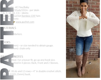 Crochet Top Pattern, Crochet Clothing Pattern, Bell Sleeve, Crochet Shirt Pattern, Plus Size Crochet Pattern, PDF Crochet Pattern  GuChet