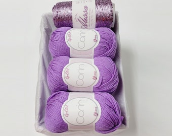 Yarn Gift Set - Silk/Cashmere & Sequins Yarn - Gift for Yarn Lover, Silk Yarn, Gift for Knitter, Yarn for Wedding Dress, LAVENDER