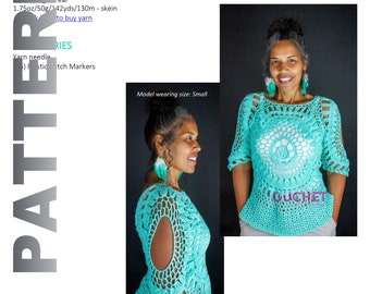 Crochet Top Pattern, "BELLS", Crochet Clothing Pattern, Digitial Download Crochet Pattern, Crochet Shirt Pattern, Plus Size Crochet Pattern