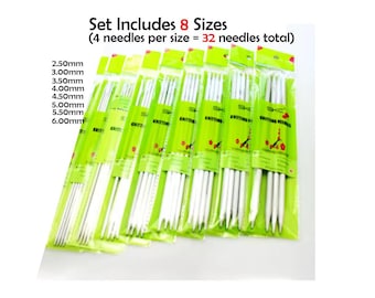 DP Knitting Needles - DP - 8" inch - Aluminium - 8 Sizes per SET - Double Pointed Knitting Needles