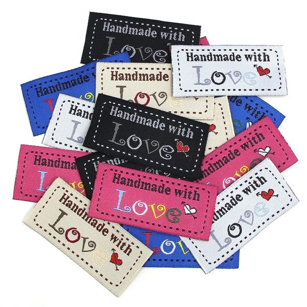 Handmade with Love Label (10 Pack) Cloth Tag, Label for Crochet Gifts, Label for Sewing Gift, Handmade with Love Label for Knitting Project