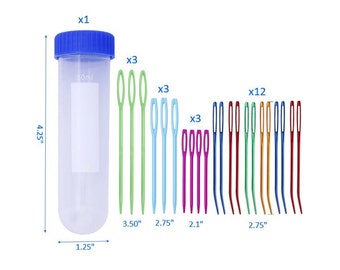 Aiguilles à fil – Acier et plastique – (comprend 21 différentes tailles et types d'aiguilles) – Dans une grande bouteille transparente (réutilisable) – COLORÉE