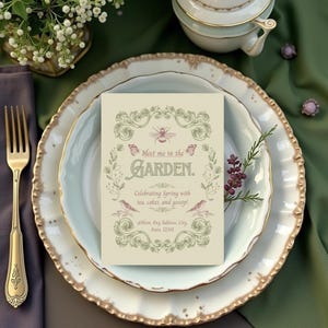 Vintage Teeparty-Einladungsvorlage, bearbeitbare Gartenparty einladen, Einladung zu Frühlingsveranstaltungen und Antwort-Set, Teeparty-Geburtstag