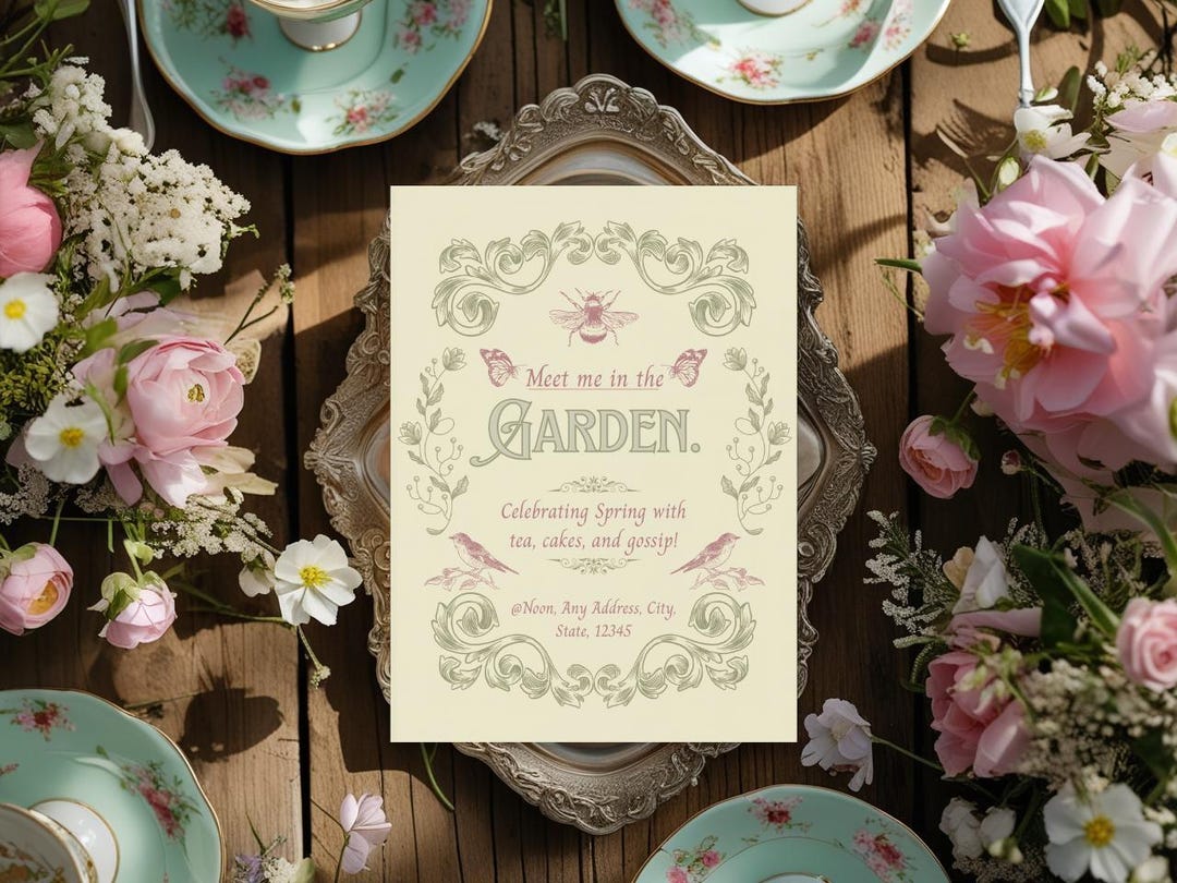 Spring Tea Invitation Vintage Tea Party Invitation Template, Editable Garden Party Invite ...