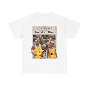 NBA Finals Threedom Rings Graphic Tee, Kobe and Shaq Tee, Unisex Cotton T-Shirt, Retro Team Apparel, Sports Enthusiast Wear