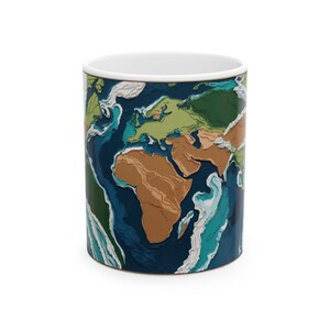Taza de cerámica con mapa del mundo geográfico, regalo para amantes de la naturaleza, taza de café para amantes de los viajes, taza con temática de la Tierra, artículos ecológicos