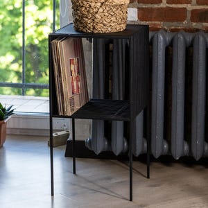 Vinyl Storage Pop Art Black Vinyl Stand Mid-Century Modern Turntable Storage Rack Handmade Organizer Unique Music Decor Gift For Collector