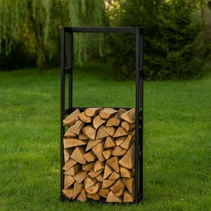 Outdoor Storage Tall Log Store Metal Wood Rack Weatherproof Firewood Holder Modern Design Handmade Organizer Gift For Patio Fireplace Cabin