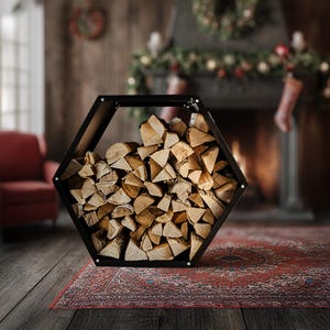 Metal Firewood Rack Indoor Outdoor – Hexagon Log Storage Stand