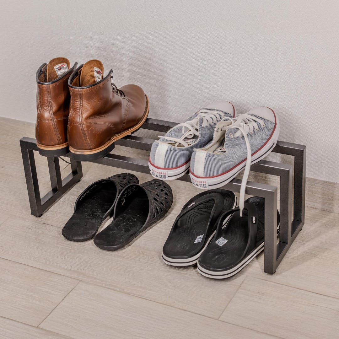 Shoe Rack Meta Designs Modern Metal Shoe Rack – Minimalist Entryway Shoe Organizer, Multi-tier ...