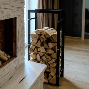 Fireplace Accessory Fireplace Log Stand Steel Firewood Holder Rack For Indoor Storage Minimalist Design Black Firewood Rack Industrial Steel
