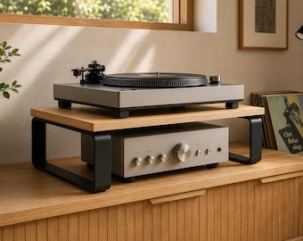Birch Plywood Turntable Stand with Amplifier Shelf, HiFi Audio Rack
