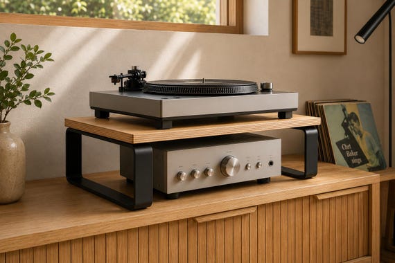 Turntable Stand, Birch Plywood and Steel Record Player Stand with Amplifier Space, Two Sizes