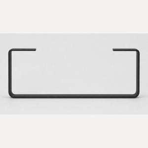 May include: A matte black metal bracket featuring a wide, rectangular U-shape design with two short, inward-facing horizontal arms at the top. The structure is composed of a single continuous piece of flat, uniform metal with rounded corners.