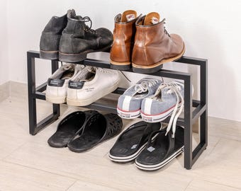 Modern Metal Shoe Rack – Minimalist Open Shoe Organizer, Handmade Boot Storage Stand