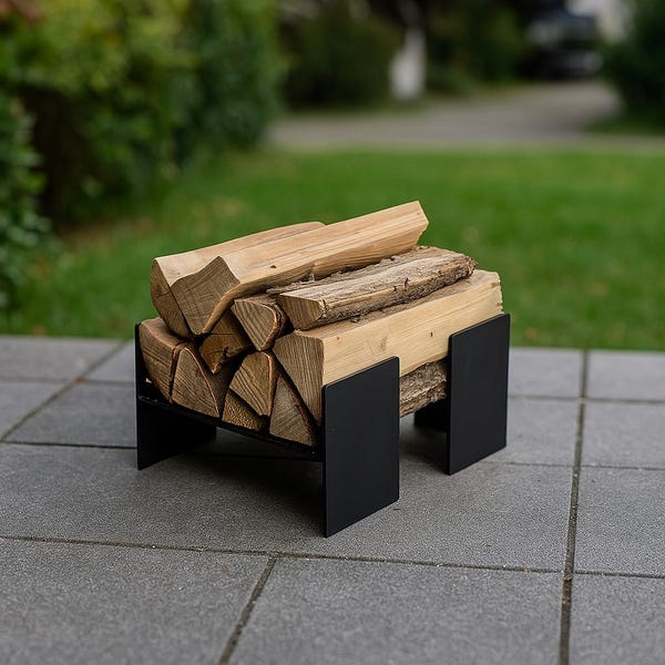 Steel Log Holder Set, Compact Firewood Rack, Indoor Outdoor Wood Storage, Fireplace Accessory
