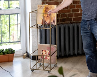 Platenhouder LP-opslagwagen Minimalistisch vinylrek met wielen Modern rollende standaardorganisator Music Lovers Handgemaakt cadeau voor verzamelkamer