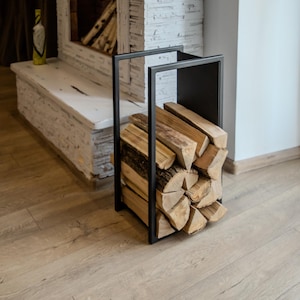 Wall Firewood Holder Mounted Steel Log Rack Indoor Storage Compact Design Fireplace Organizer Modern Metal Firewood Stand Decorative Storage